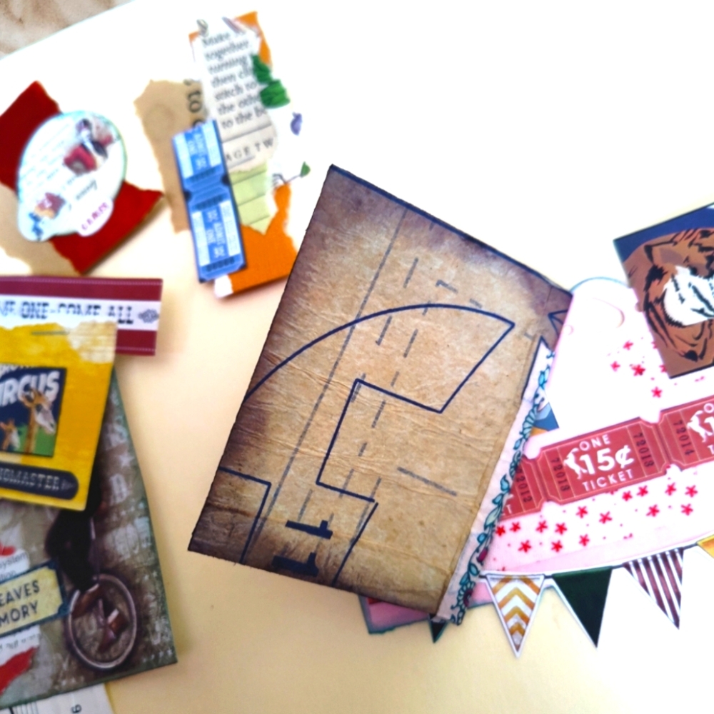 Handmade Clusters for Junk Journaling, Paper Embellishments, Circus